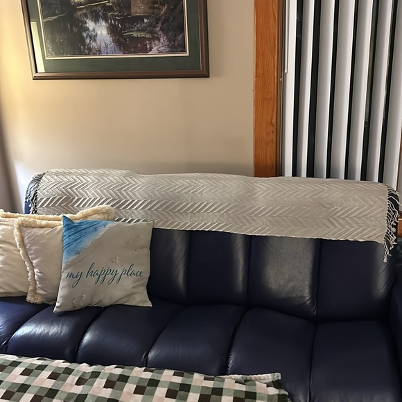 Embossed fringed scarf use as a scarf or put on the back of a chair or couch. - Picture 4 of 5